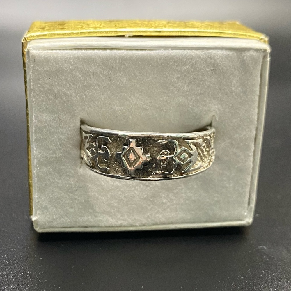 Vintage 925 Sterling Silver Southwestern Aztec Lizard Engraved Band Ring - Picture 7 of 16